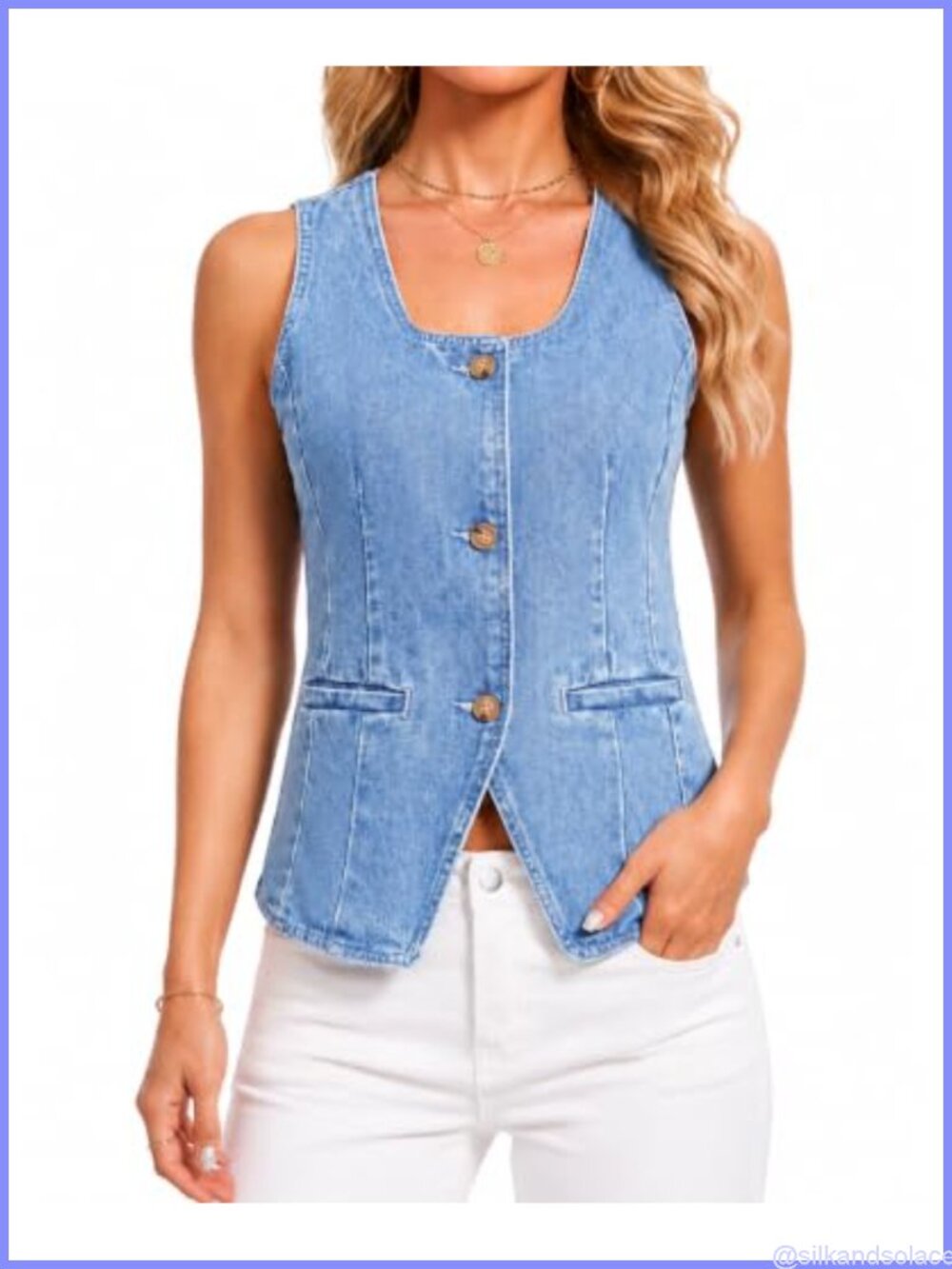 Women's Denim Vest Button Down Sleeveless Slim Fit Cotton Blend Waistcoat
